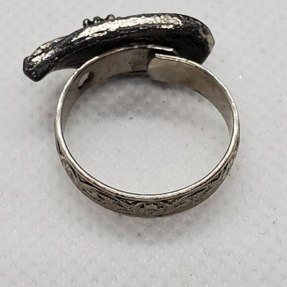 Adjustable Silver & Blue Leaf & Flower Ring - Picture 5 of 5